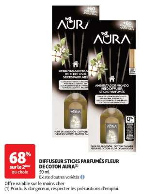 Diffuseur Sticks Parfumés Fleur De Coton Aura - 50 ml