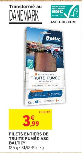 BALTIC FILETS ENTIERS DE TRUITE FUMÉE ASC