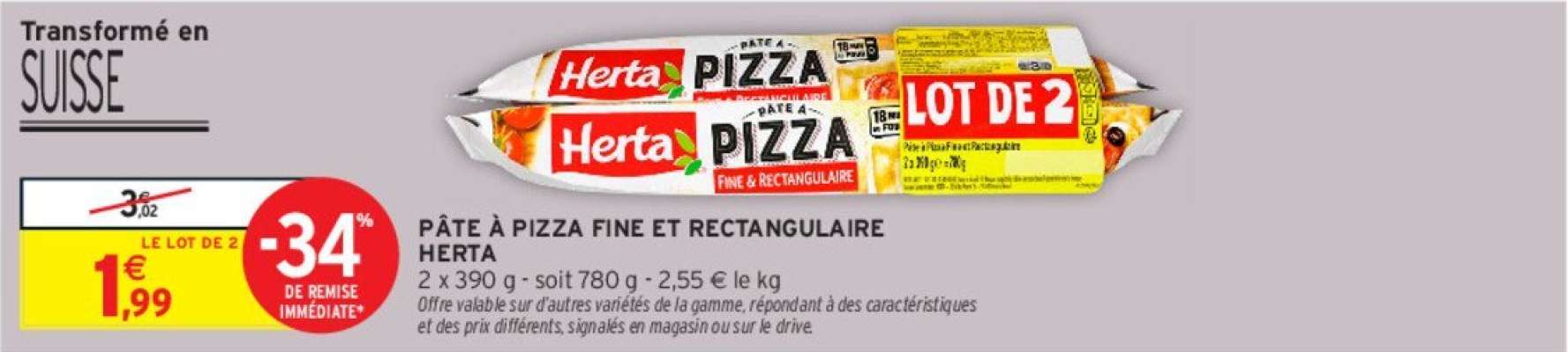 HERTA PÂTE À PIZZA FINE ET RECTANGULAIRE