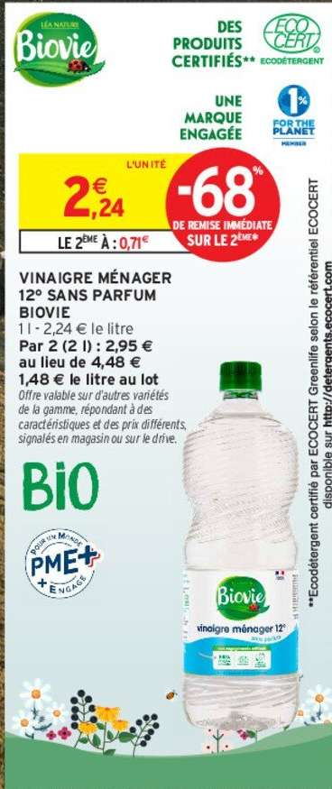 BIOVIE VINAIGRE MÉNAGER 12° SANS PARFUM