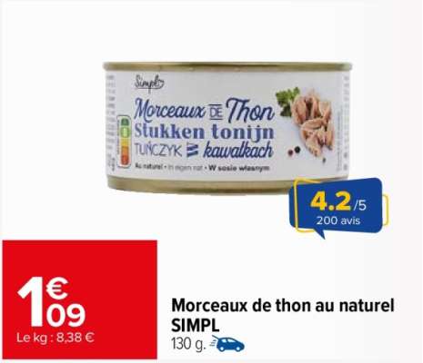 SIMPL Morceaux de thon au naturel - 130 g.