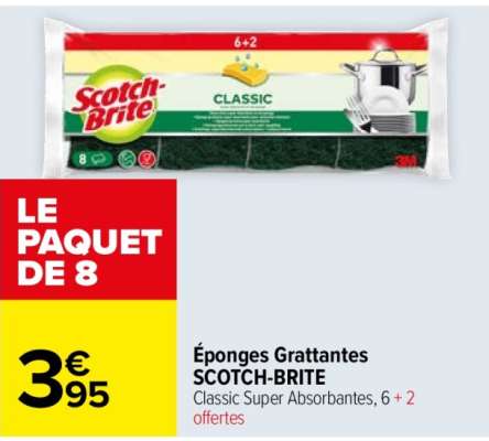 SCOTCH-BRITE Éponges grattantes - Classic Super Absorbantes, 6 + 2 offertes