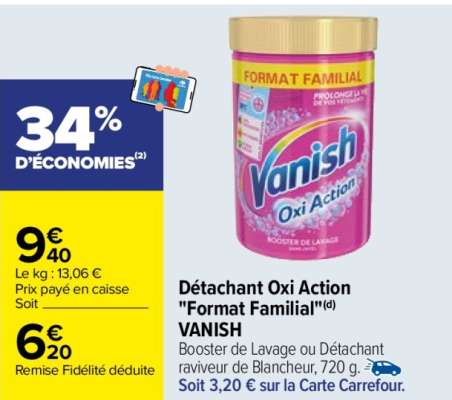 Vanish Détachant Oxi Action "Format familial" - Booster de Lavage ou Détachant raviveur de Blancheur, 720 g.