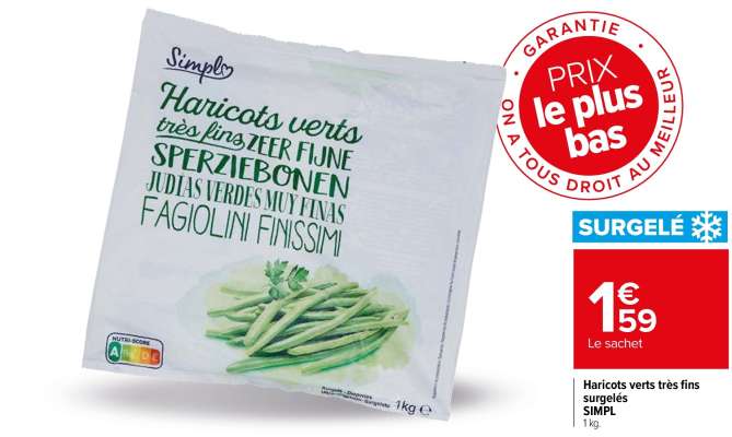 SIMPL Haricots verts très fins surgelés - 1 kg.