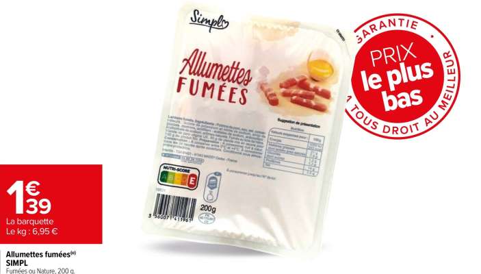 SIMPL Allumettes fumées - Fumées ou Nature, 200 g. TRANSFORMÉ EN FRANCE