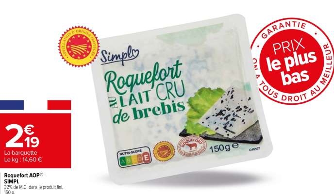 SIMPL Roquefort AOP - 32% de M.G. dans le produit fini, 150 g. ORIGINE FRANCE