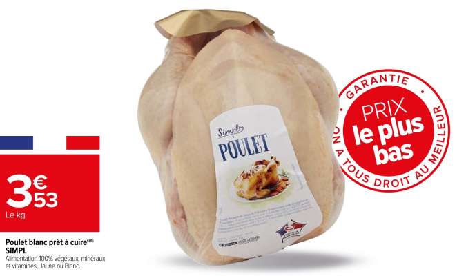 SIMPL Poulet blanc prêt à cuire - Alimentation 100% végétaux, minéraux et vitamines, Jaune ou Blanc. ORIGINE FRANCE