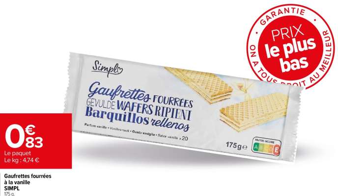 SIMPL Gaufrettes fourrées à la vanille - 175 g.