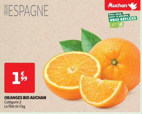 Oranges Bio Auchan - Catégorie 2
Le filet de 1 kg