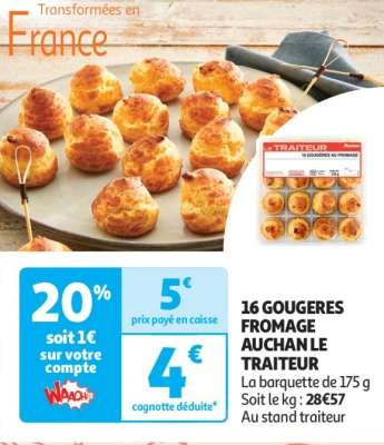 16 Gougeres Fromage Auchan Le Traiteur - La barquette de 175 g