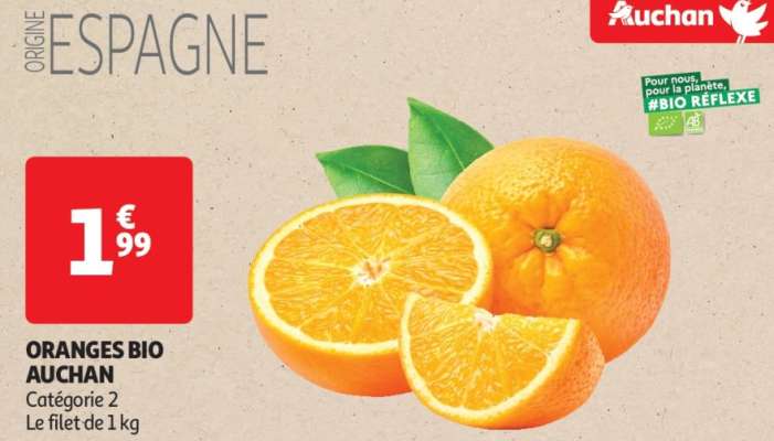 Oranges Bio Auchan - Catégorie 2
Le filet de 1 kg