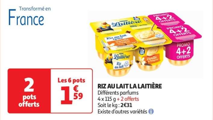 Riz Au Lait La Laitière - Différents parfums
4 x 115 g + 2 offerts