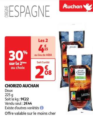 Chorizo Auchan - Doux
225 g