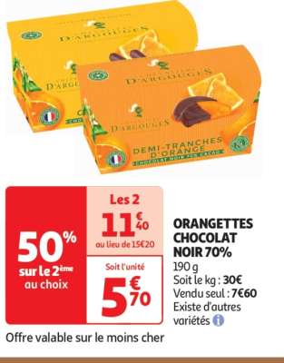 Orangettes Chocolat Noir 70% - 190 g