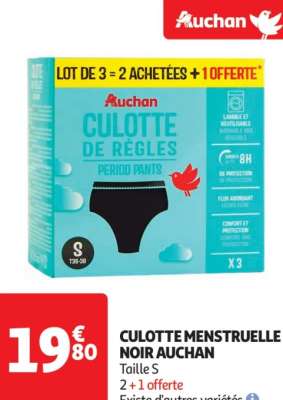 Culotte Menstruelle Noir Auchan - Taille S
2 + 1 offerte