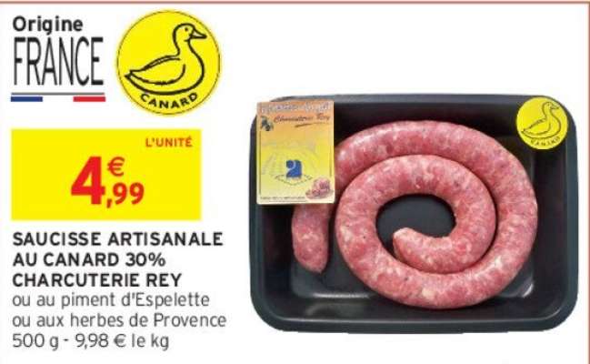 CHARCUTERIE REY SAUCISSE ARTISANALE AU CANARD 30%