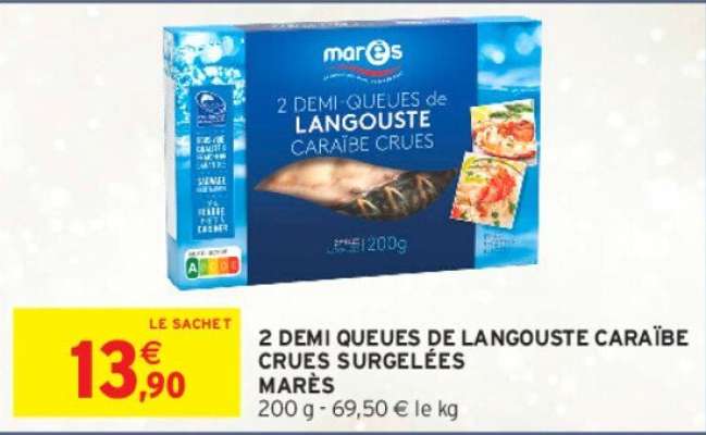 MARÈS 2 DEMI QUEUES DE LANGOUSTE CARAÏBE CRUES SURGELÉES