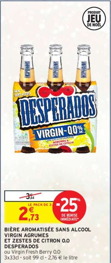 DESPERADOS BIÈRE AROMATISÉE SANS ALCOOL VIRGIN AGRUMES ET ZESTES DE CITRON 0.0