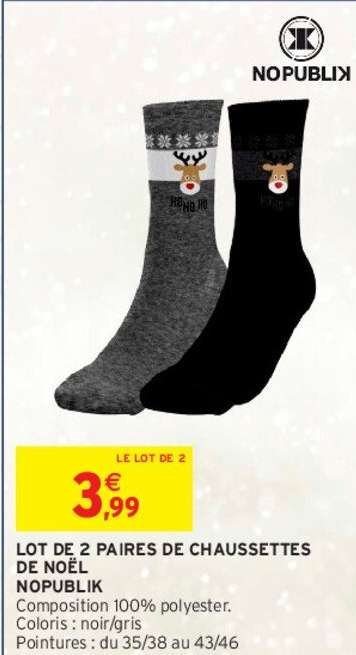 NOPUBLIK LOT DE 2 PAIRES DE CHAUSSETTES DE NOËL