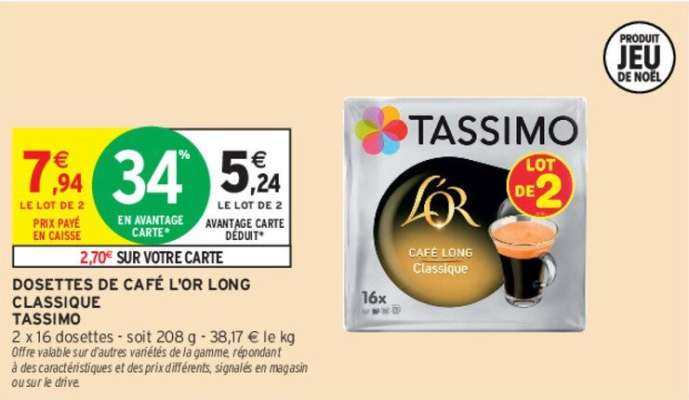 TASSIMO DOSETTES DE CAFÉ L'OR LONG CLASSIQUE