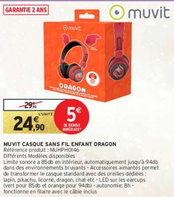 MUVIT  CASQUE SANS FIL ENFANT DRAGON