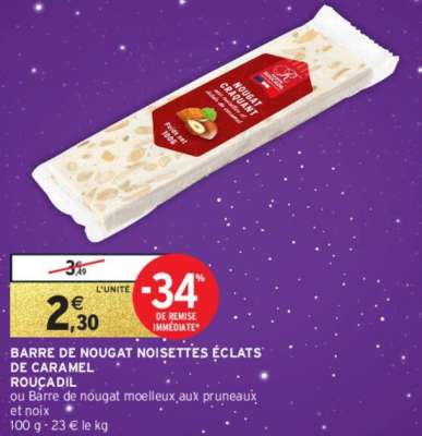 ROUCADIL BARRE DE NOUGAT NOISETTES ÉCLATS DE CARAMEL