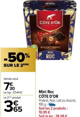 CÔTE D'OR Mini Roc - Praliné, Noir, Lait ou Assorti, 195 g.