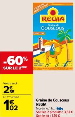 REGIA Graine de Couscous - Moyenne, 1 kg.