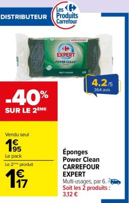 CARREFOUR EXPERT Éponges Power Clean - Multi-usages, par 6.