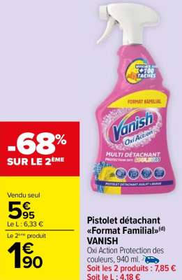 VANISH Pistolet détachant "Format Familial" - Oxi Action Protection des couleurs, 940 ml.