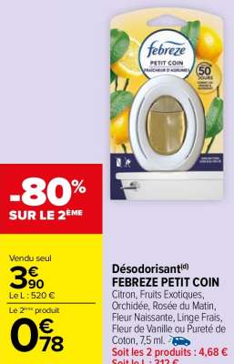 FEBREZE PETIT COIN Désodorisant - Citron, Fruits Exotiques, Orchidée, Rosée du Matin, Fleur Naissante, Linge Frais, Fleur de Vanille ou Pureté de Coton, 7,5 ml.