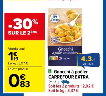 CARREFOUR EXTRA Gnocchi à poêler - 300 g.