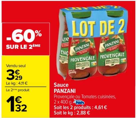 PANZANI Sauce - Provençale ou Tomates cuisinées, 2 x 400 g.