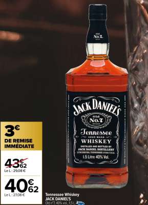 JACK DANIEL'S Tennessee Whiskey - Old n°7, 40% vol., 1,5 L.