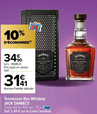 JACK DANIEL'S Tennessee Rye Whiskey - Single Barrel, 45% vol., 70 cl.