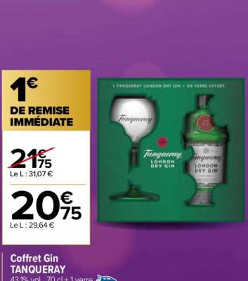 TANQUERAY Coffret Gin - 43,1% vol., 70 cl + 1 verre.