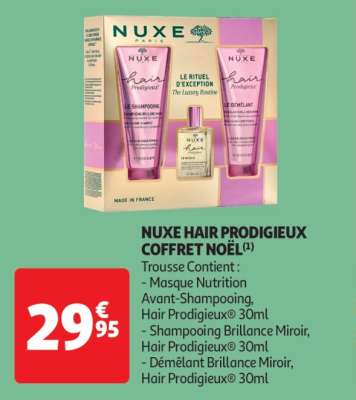 Nuxe Hair Prodigieux Coffret Noël - Trousse Contient :
- Masque Nutrition Avant-Shampooing, Hair Prodigieux® 30ml
- Shampooing Brillance Miroir, Hair Prodigieux® 30ml
- Démêlant Brillance Miroir, Hair Prodigieux® 30ml