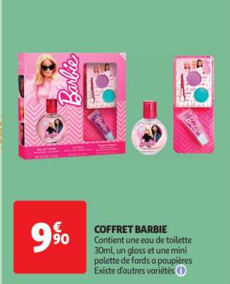 Coffret Barbie - Contient une eau de toilette 30ml, un gloss et une mini palette de fards a paupières