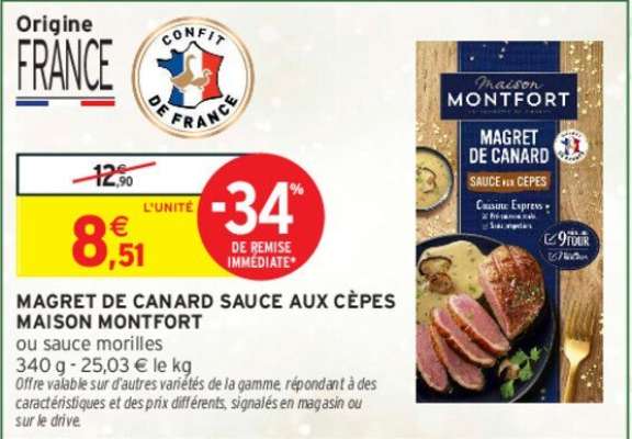 MAISON MONTFORT MAGRET DE CANARD SAUCE AUX CÈPES