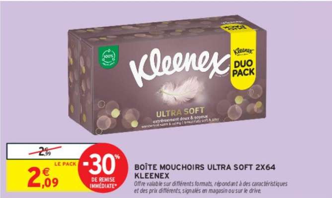 KLEENEX BOÎTE MOUCHOIRS ULTRA SOFT 2X64