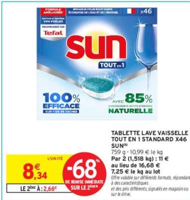 SUN TABLETTE LAVE VAISSELLE TOUT EN 1 STANDARD X46