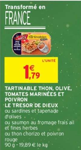 LE TRESOR DE DIEUX TARTINABLE THON, OLIVE, TOMATES MARINÉES ET POIVRON