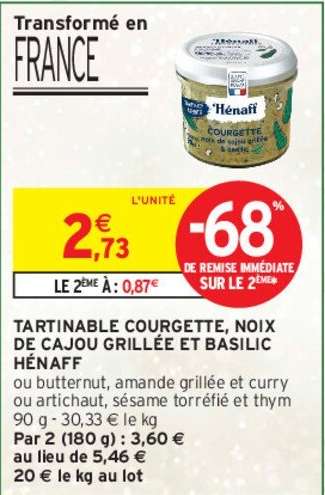 HÉNAFF TARTINABLE COURGETTE, NOIX DE CAJOU GRILLÉE ET BASILIC