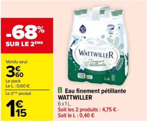 WATTWILLER Eau finement pétillante - 6 x 1 L.