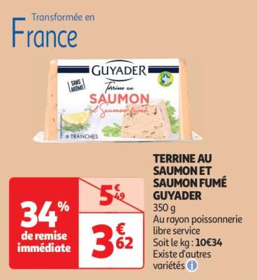 Terrine Au Saumon Et Saumon Fumé Guyader - 350 g
Au rayon poissonnerie libre service