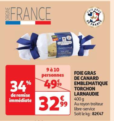 Foie Gras De Canard Emblematique Torchon Larnaudie - 400 g
Au rayon traiteur libre-service