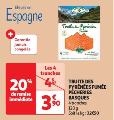 Truite Des Pyrénées Fumée Pêcheries Basques - 4 tranches
120 g