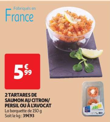 2 Tartares De Saumon Au Citron Persil Ou À L'avocat - La barquette de 150 g