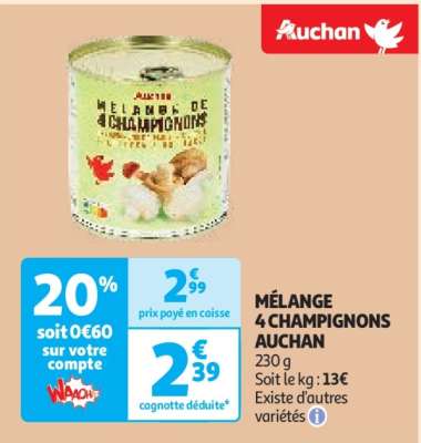 Mélange 4 Champignons Auchan - 230 g