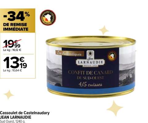 JEAN LARNAUDIE Cassoulet de Castelnaudary - Sud Ouest, 1240 g.